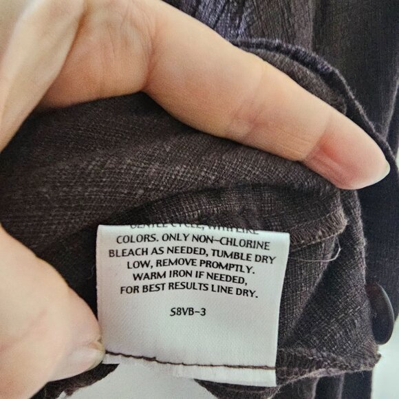 Eileen Fisher Linen Blend Button Up Blouse Sz M Dark Brown Pockets Minimalist - Picture 7 of 10